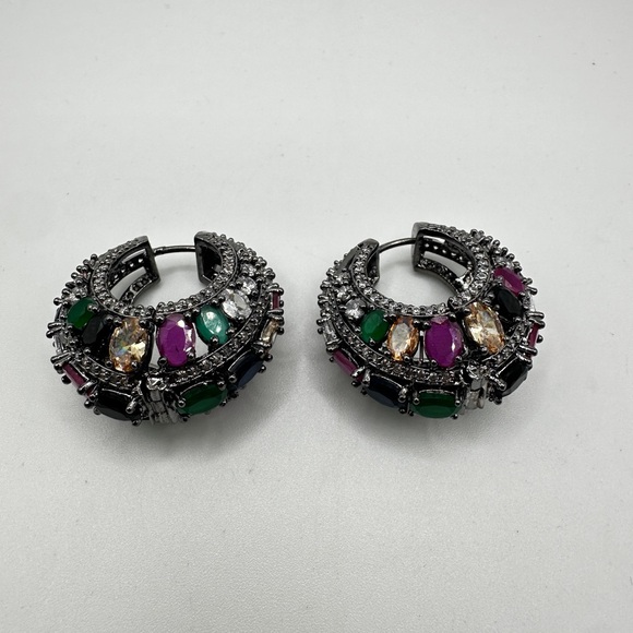 Statement cz rhinestone, possible gemstones in black "silver" earrings! - Picture 7 of 15